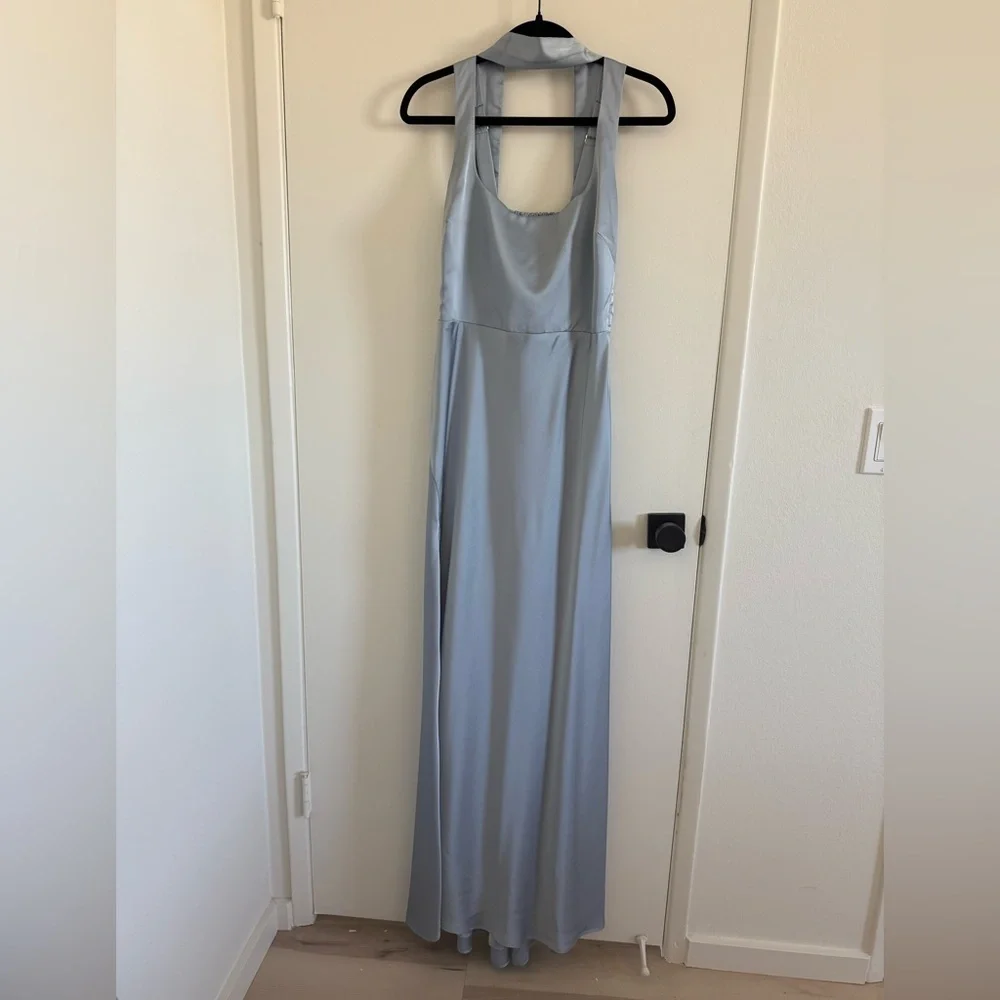 Show Me Your MuMu Light Blue Satin Maxi Dress